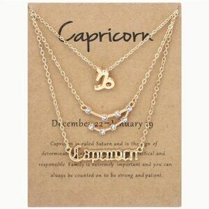 🍏50% OFF/3+.♑ 3 pc zodiac Capricorn link chain layered necklace set (Gold tone)